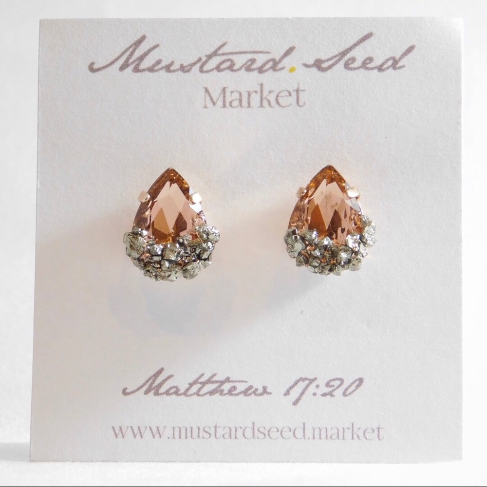 Blush Pyrite Stud Earrings | ROSE GOLD Setting